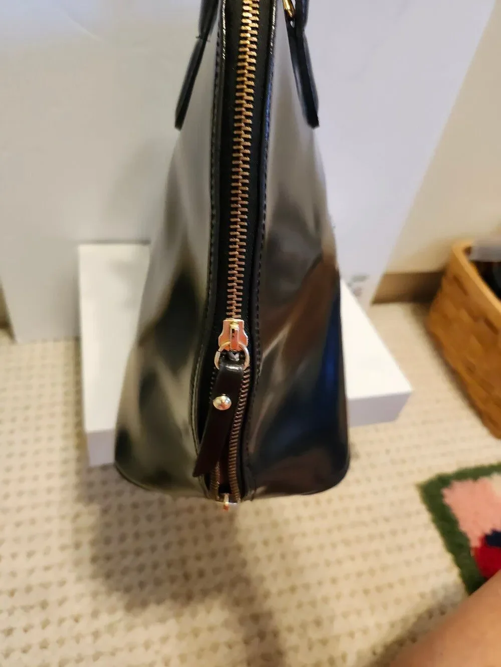 Valentina Italy Black Polished Leather Domed 